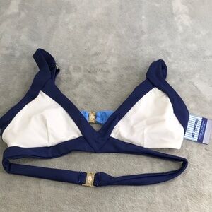 Les Canebiers Blue & White Strappy Bikini Top Size 44 EU New